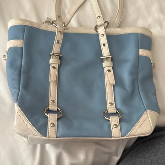 Coach Sky Blue and Cream Leather Tote - Picture 2 of 2